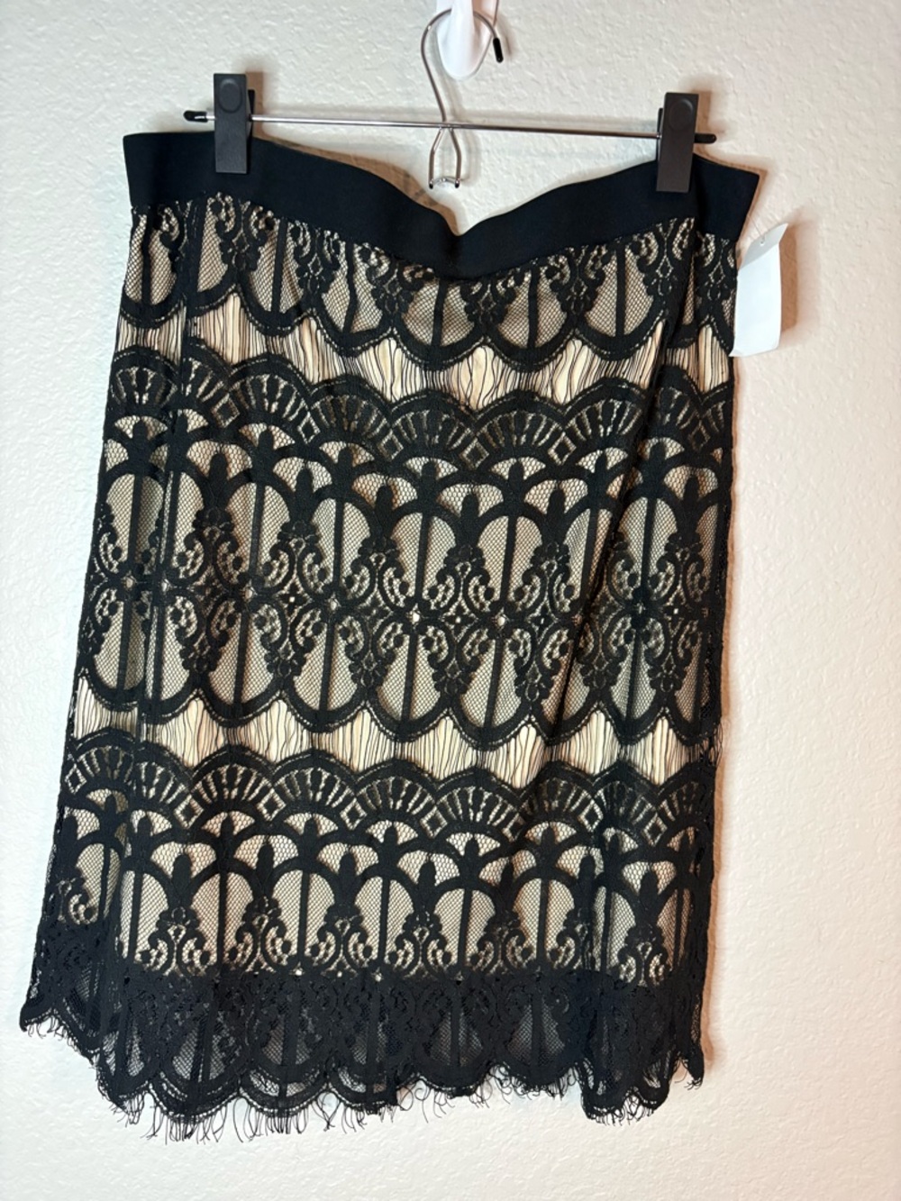 Xhilaration Black Lace Overlay Pencil Skirt with Nude Underlay